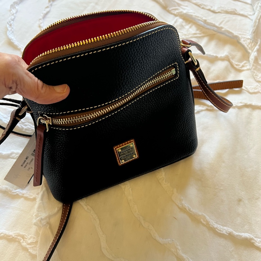 Dooney & Bourke Midnight Pebble Leather Crossbody with Brown Trim - Picture 2 of 5